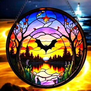 Black Bat Suncatcher Halloween Flying 6" Scary Spooky Horror Hanging In/Outdoor